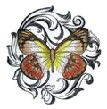 Scarlet Jezebel Butterfly with Baroque (5" x 5") embroidered iron-on patch