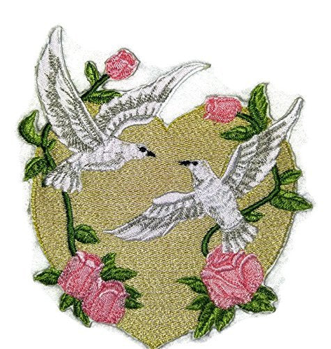 Nature Weaved in Threads, Amazing Birds Kingdom [Love Doves with Heart ] [Custom and Unique] Embroidered Iron on/Sew Patch (5" x 7") [Made in USA]