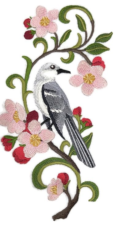 Parche bordado personalizado Beyond Vision de Arkansas Mockingbird y Apple Blossom Medley para planchar o coser [4,98" x 9,4"]