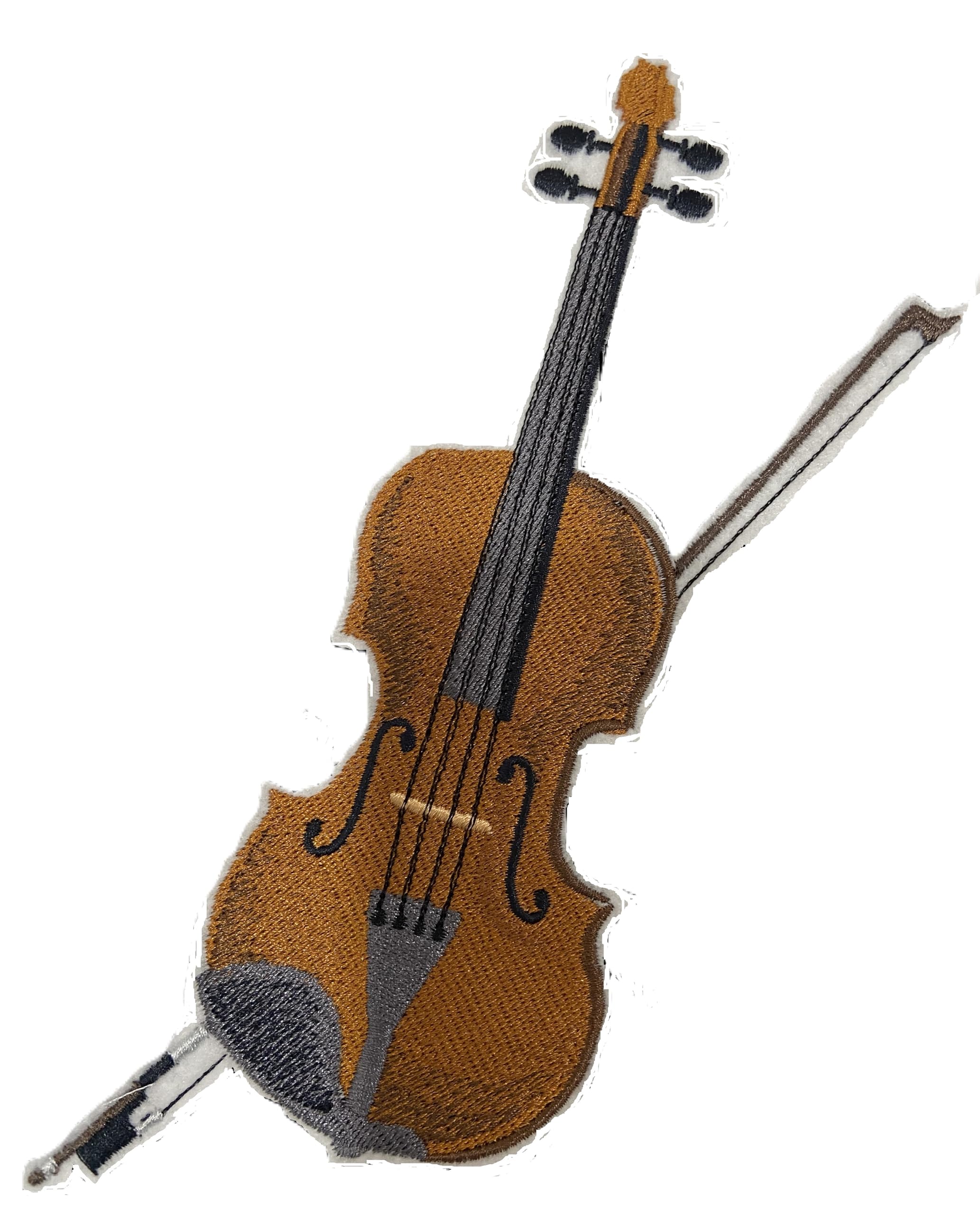 Parche bordado para planchar o coser con forma de violín (instrumento musical con palo) [6,6" (ancho) x 6,96" (alto)]