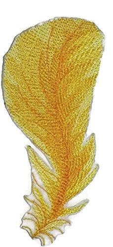 Colección de plumas de fantasía única y personalizada [Pluma de pájaro amarilla] Parche bordado para planchar o coser [5,5 x 2,5]