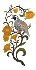 California Quail and California Poppy Medley Bird Embroidery / - Beyond Vision (6.34" x 11.8") embroidered iron-on patch