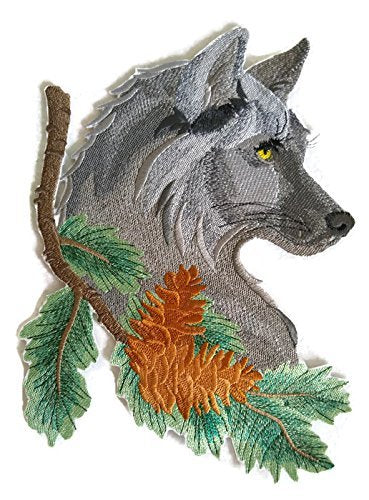 Nature Weaved in Threads, Amazing Animal Kingdom [Wolf in Pine] [Custom and Unique] Embroidered Iron on/Sew Patch (9.37" x 6.9") [Made in USA]