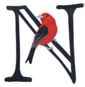 Letter Letter N and Scarlet Tanager / (6.2" x 6.1") embroidered iron-on patch