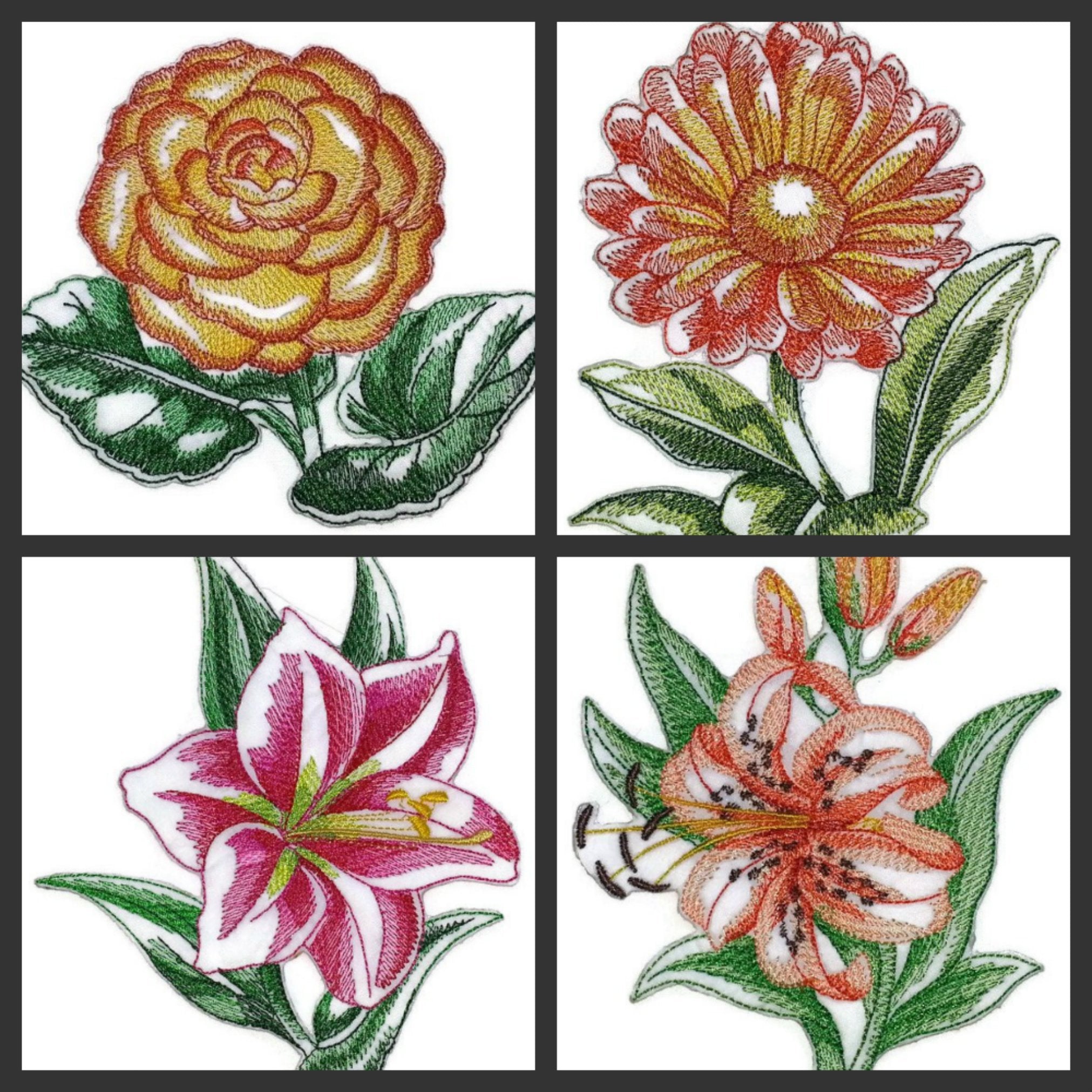 Parche bordado para planchar o coser con diseño de flores en flor personalizado [Caléndula individual dibujada] [14 x 10 cm] [Hecho en EE. UU.]