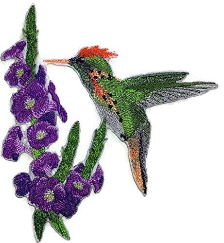 Naturaleza entretejida en hilos, Reino de las aves asombrosas [Colibrí coqueto con flor de porterweed] [Personalizado y único] Parche bordado para planchar o coser [5.85" x 5.89"] [Hecho en EE. UU.]