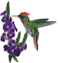 Tufted Coquette Hummingbird with Porterweed Flower (5.85" x 5.89") embroidered iron-on patch
