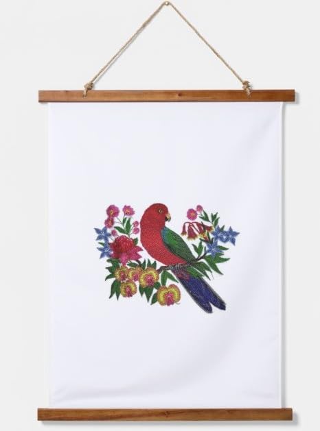 Naturaleza entretejida en hilos, Reino de las aves asombrosas [Loro rey australiano con flores] [Personalizado y único] Parche bordado para planchar o coser [6,26" x 5,9"] [Hecho en EE. UU.]