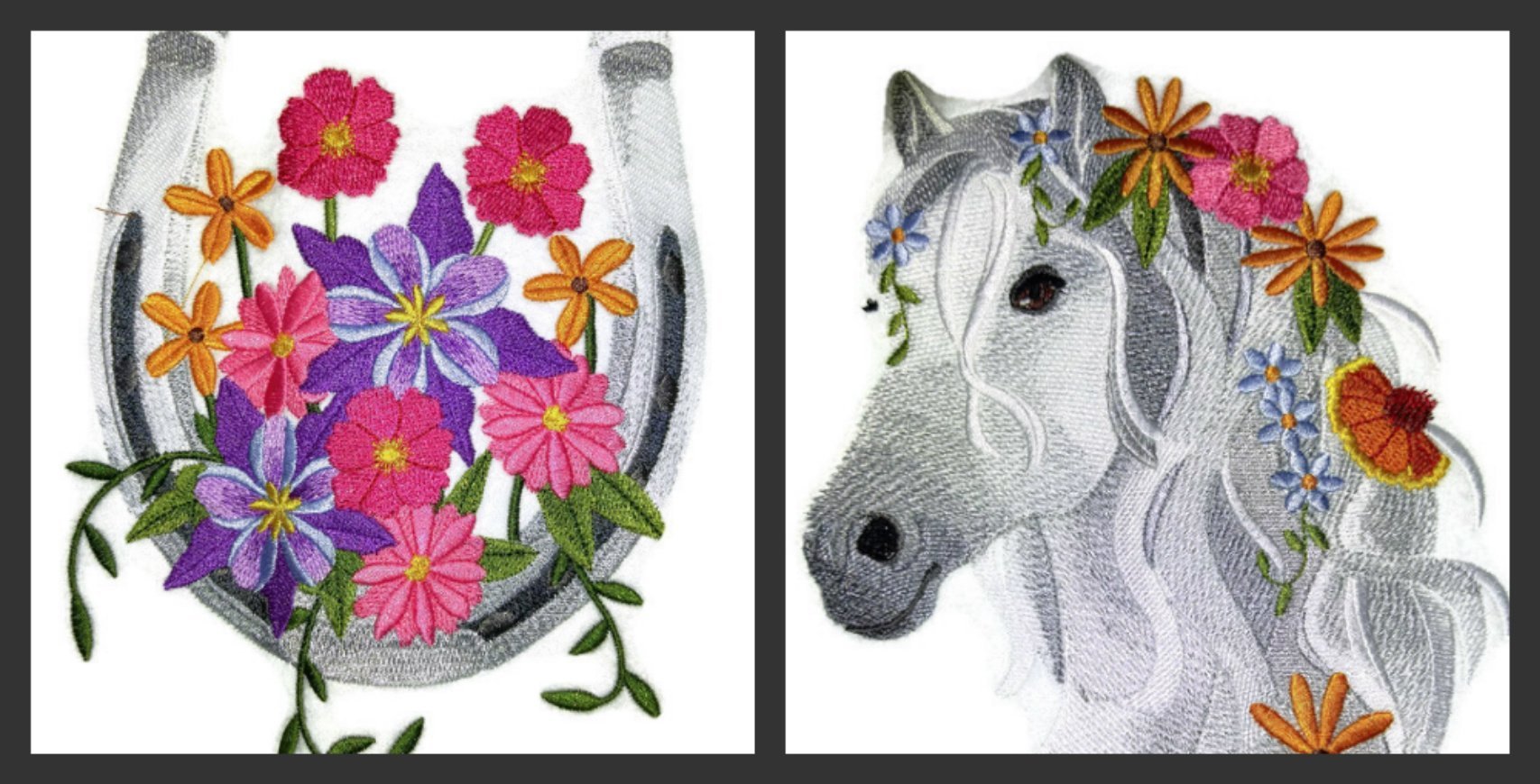 [Custom] Lucky Charm Horse with Horse Shoe [Horseshoe in Wildflowers] Embroidery Iron On/Sew Patch (7" x 5.86")[Made in USA]