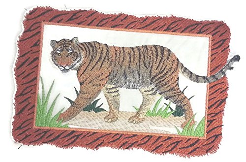 Nature Weaved in Threads, Amazing Animal Kingdom [Bengal Tiger with Frame Portrait] [Custom and Unique] Embroidered Iron on/Sew Patch (7.5" x 5") [Made in USA]