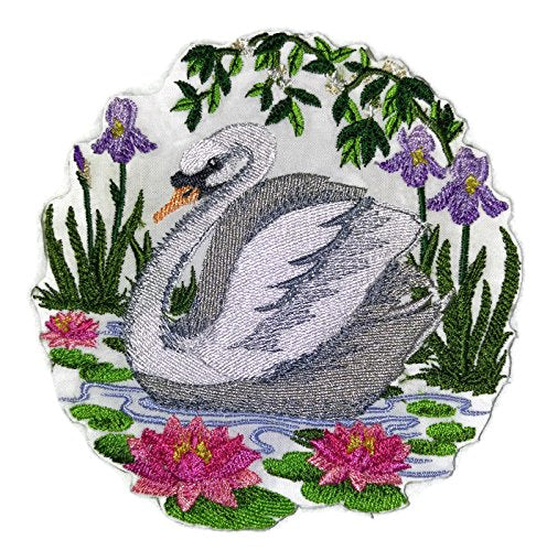 Nature Weaved in Threads, Amazing Birds Kingdom [Swan in The Pond] [Custom and Unique] Embroidered Iron on/Sew Patch (5" x 5.4") [Made in USA]