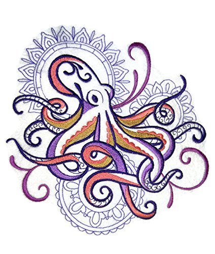 Ocean Calling Custom and Unique Octopus with Mehndi Echo Embroidered Iron On/Sew Patch (7.75" x 7.82") Made in USA]