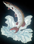 Jumping Muskie (5.3" x 5.5") embroidered iron-on patch