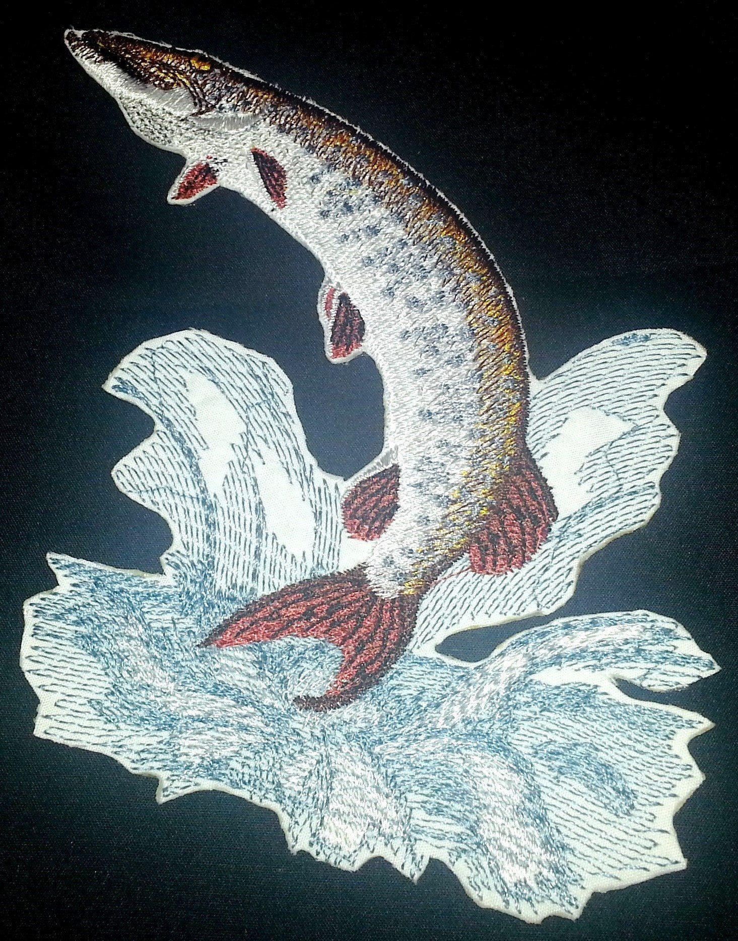 Nature's Magic Beautiful Custom Fish Portraits [ Jumping Muskie] Embroidered Iron On/Sew Patch (5.3" x 5.5") Made in USA