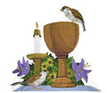 Chalice and Sparrows / (7.78" x 7.61") embroidered iron-on patch