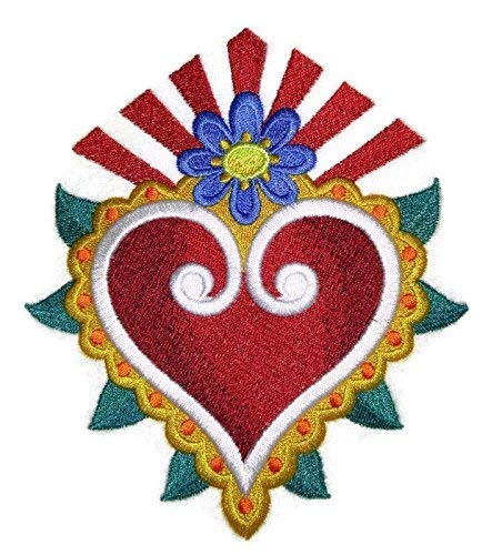Custom and Unique Milagro Healing Hearts [ Heart and Flower Milagro ] Embroidered Iron on/Sew Patch (5.73" x 4.88") [Made in USA]