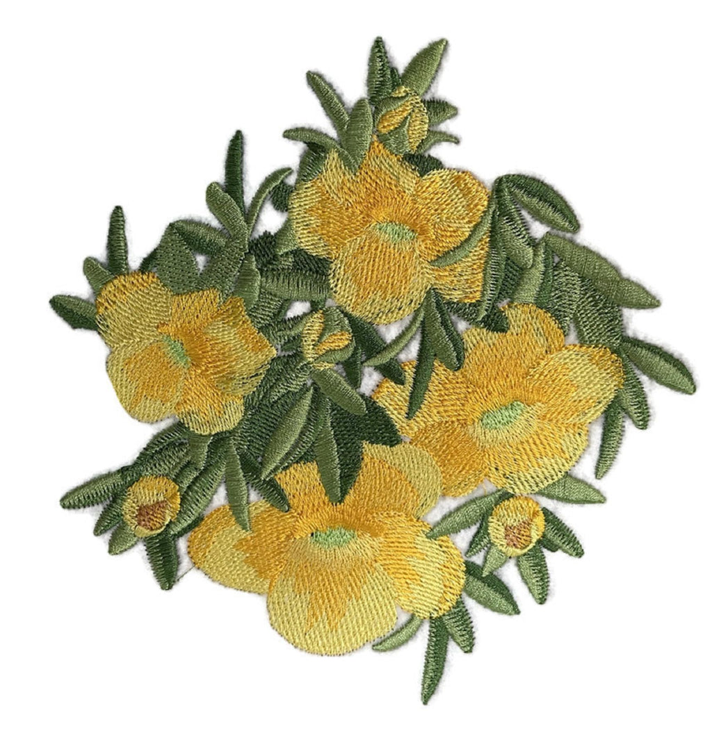 Parche bordado para planchar o coser con flores de ranúnculo (6" (ancho) x 6,13" (alto))