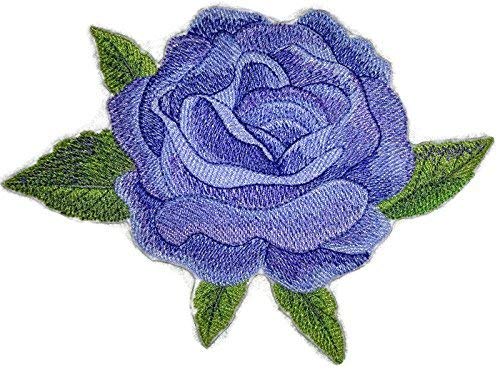 Custom and Unique Water Color Blooms and Butterflies [Water Color Blue Rose] Embroidered Iron on/Sew Patch (5.4" x 4.85") [Made in USA]