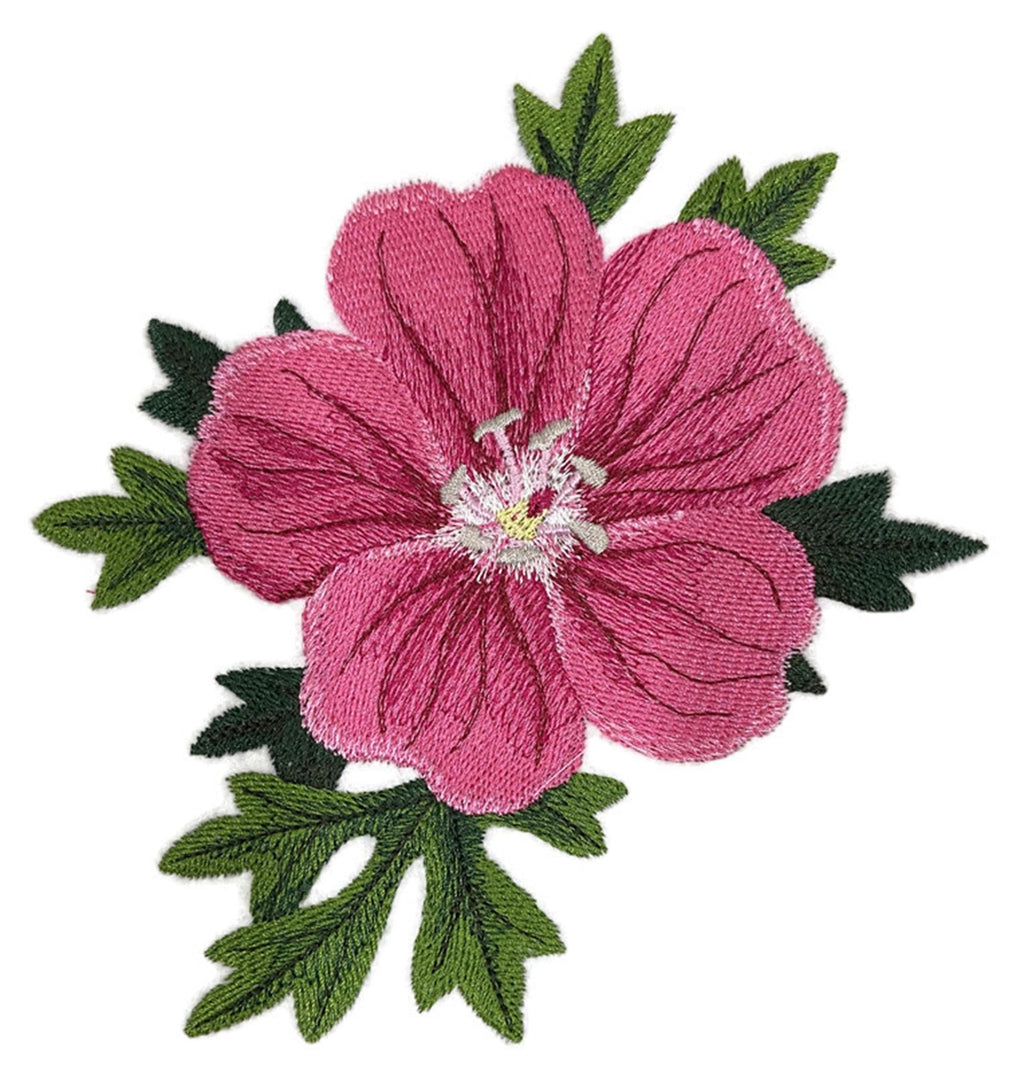 Irish Wildflowers Bloody Cranesbill Flower Embroidered Iron on/Sew Patch (5.85" x 6.08")