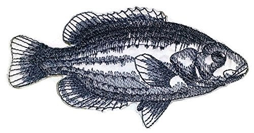 Nature's Bounty Beautiful Custom Fish Sketch [Rock Bass Fish ] Embroidered Iron On/Sew Patch (5" x 2.88") Made in USA
