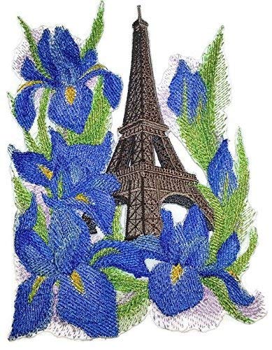 Custom and Unique Blooms and Butterflies [Eiffel Tower and Irises in Watercolor ] Embroidered Iron on/Sew Patch (6.86" x 4.86") [Made in USA]