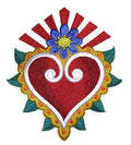 Heart And Flower Milagro (5.73" x 4.88") embroidered iron-on patch