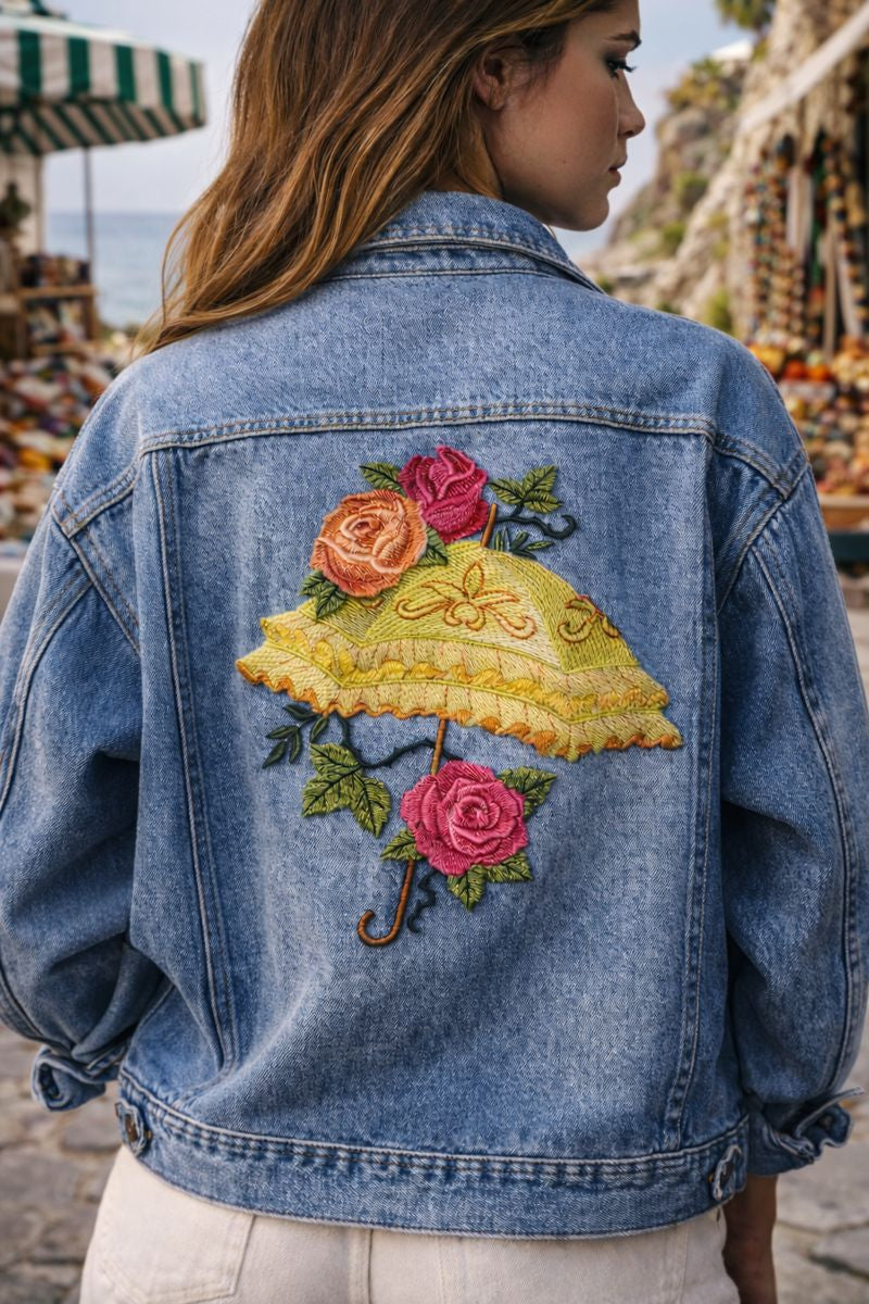 Victorian Parasol with Roses Embroidered Patch 6.47” x 7.8” – Iron On or Sew On Beyond Vision