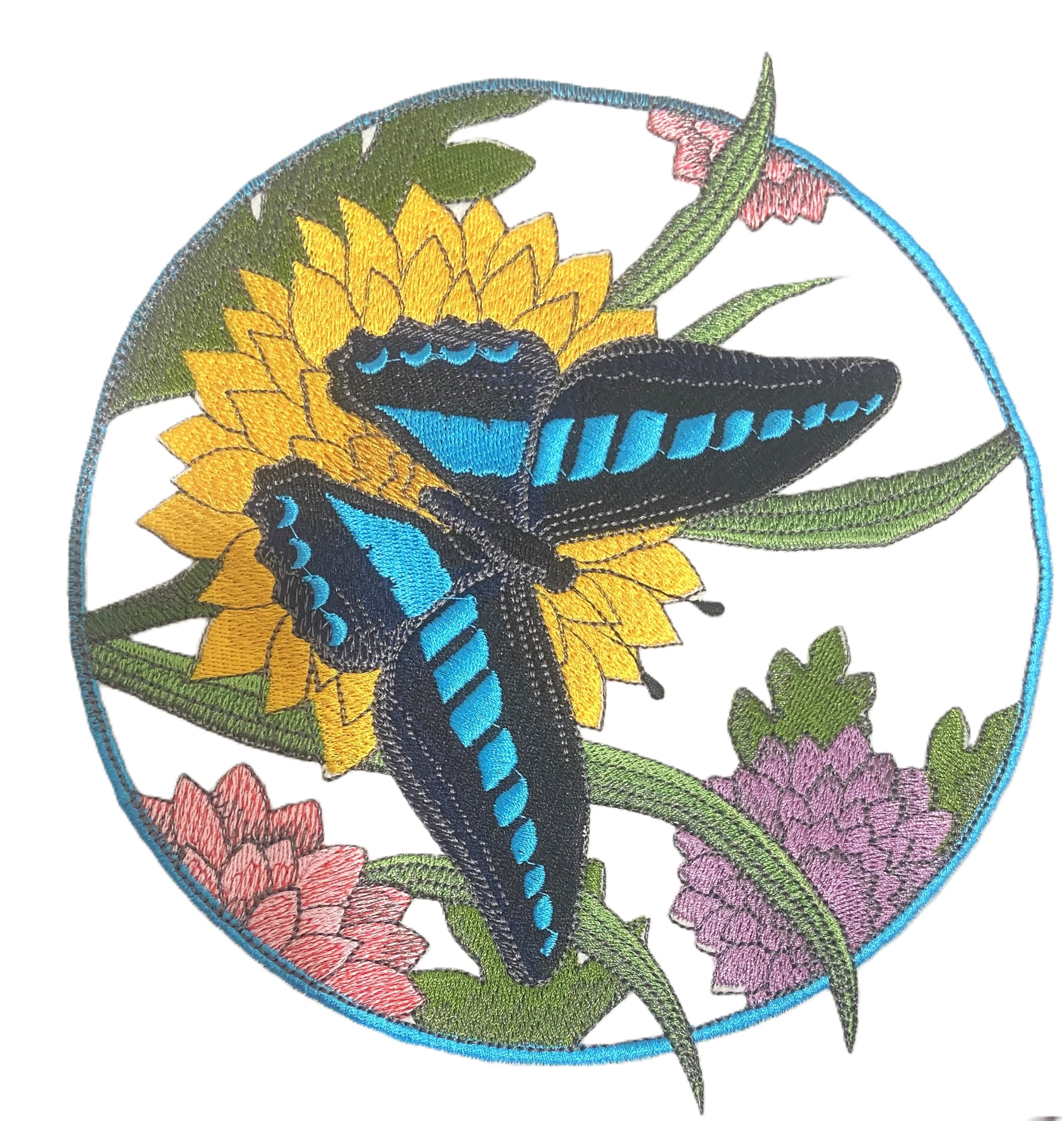 Beyondvision Custom Common Bluebottle Butterfly Circle Embroidered Iron on/Sew Patch (7.79" x 7.23")