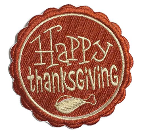 Custom and Unique Happy Thanksgiving [ Happy Thanksgiving Stamp] Embroidered Iron on/Sew Patch (3.86" x 3.85") [Made in USA]