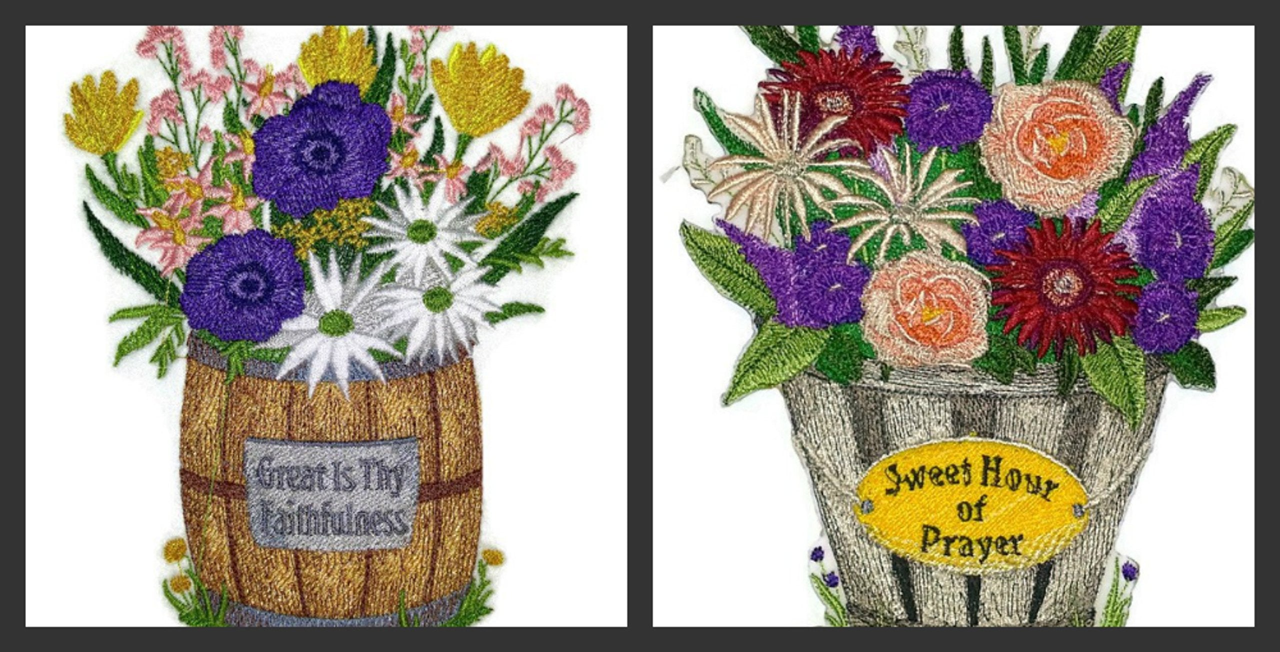 Parche bordado para planchar o coser "Flores de primavera" personalizado y único con jarrón [Grande es tu fidelidad] [5,48" x 4,86"] [Hecho en EE. UU.]