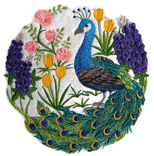 Nature Weaved in Threads, Amazing Birds Kingdom [Peacock Scene] [Custom and Unique] Embroidered Iron on/Sew Patch (6.82" x 5") [Made in USA]