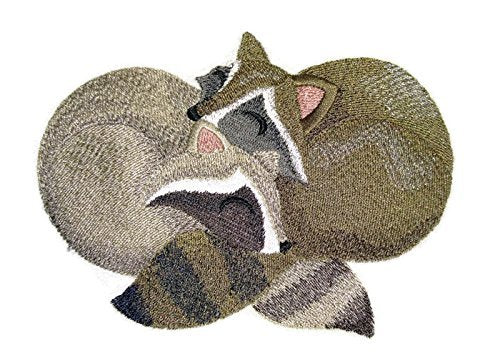 Nature Weaved in Threads, Amazing Baby Animal Kingdom [Autumn Cozy Cuddlers - Raccoons] [Custom and Unique] Embroidered Iron on/Sew Patch 5.69" x 4.26"] [Made in USA]