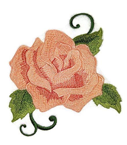 Custom Peach Single Rose Embroidered Iron on/Sew Patch (5" x 4") [Made in USA]