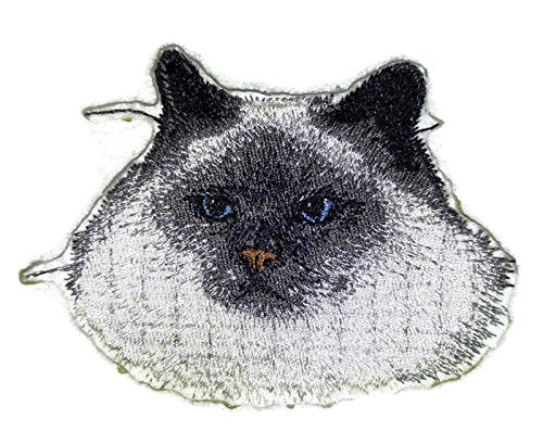 Impresionante parche bordado termoadhesivo [cara de gato birmano] [10 x 7,6 cm] [Hecho en EE. UU.]