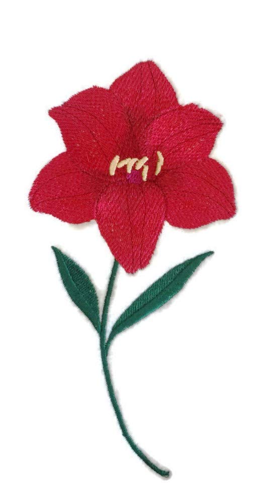 Custom and Unique (Bloom Amaryllis) A Inspirational Blooms Flower Embroidered Iron on/Sew Patch (3.7" x 7.1") [Made in USA]