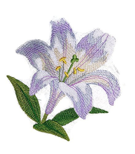 Custom and Unique Water Color Blooms and Butterflies [Watercolor White Lily Bloom] Embroidered Iron on/Sew Patch (5.34" x 4.85") [Made in USA]