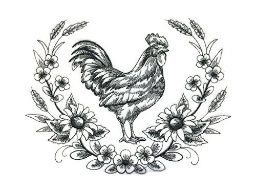 Nature Weaved in Threads, Amazing Rooster [Rooster Sketch Wreath ] [Custom and Unique] Embroidered Iron on/Sew Patch (7.75" x 5.87") [Made in USA]