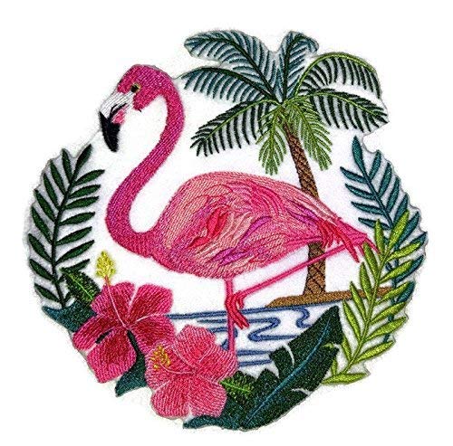 Nature Weaved in Threads, Amazing Birds Kingdom [Flamingo Scene] [Custom and Unique] Embroidered Iron on/Sew Patch (5.85" x 5.9") [Made in USA]