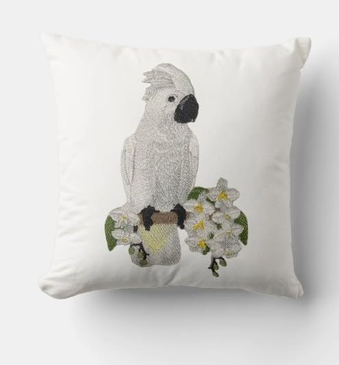 Custom Umbrella Cockatoo & Orchids Bird Embroidery Iron On/Sew Patch - Beyond Vision (3.87" x 6.8")