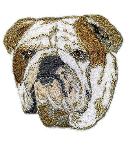 Amazing [ White Bulldog Dog Face] Embroidery Iron On/Sew Patch (4" x 4")[Made in USA]