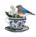 Bluebird and Cozy Coffee (7.62" x 6.89") embroidered iron-on patch