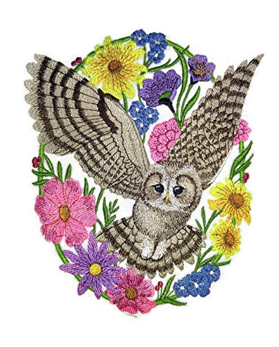 Nature Weaved in Threads, Amazing Birds [Woodland Whimsy Owl Oval [Custom and Unique] Embroidered Iron on/Sew Patch (7.12" x 5.85") [Made in USA]