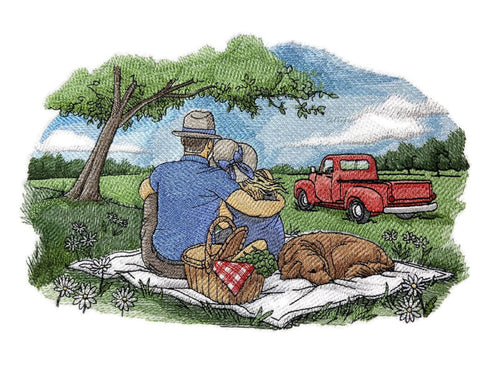 Beyond Vision Old Time Picnics in The Park Scene Embroidered Iron on/Sew Patch (10.39" x 6.89") [Made in USA]