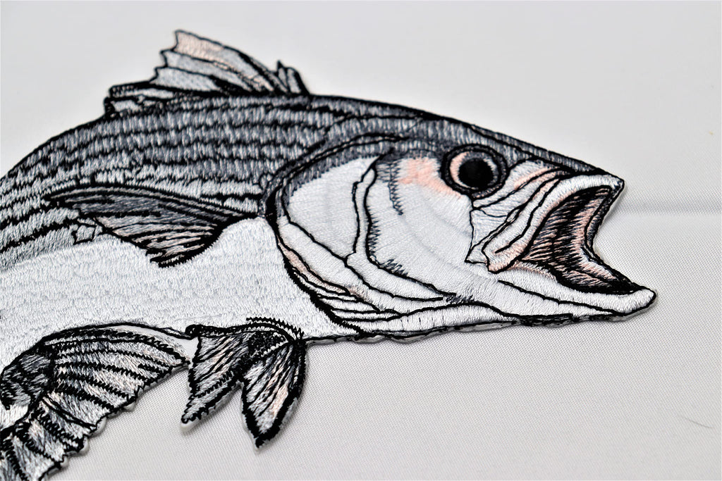 Hermosos retratos de peces personalizados de Nature's Bounty [lubina rayada] Parche bordado para planchar o coser [5,8" x 5"] Hecho en EE. UU.