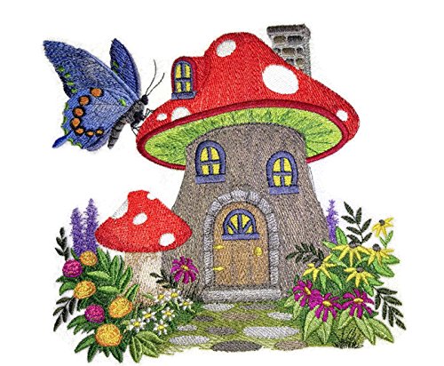 Custom and Unique Magical Fairy Collection [ Fairy House in Toadstool] Embroidered Iron on/Sew Patch (7.46" x 6.92") [Made in USA]