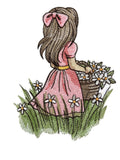 Childhood Nostalgia - Picking Wildflowers (4.85" x 6.19") embroidered iron-on patch