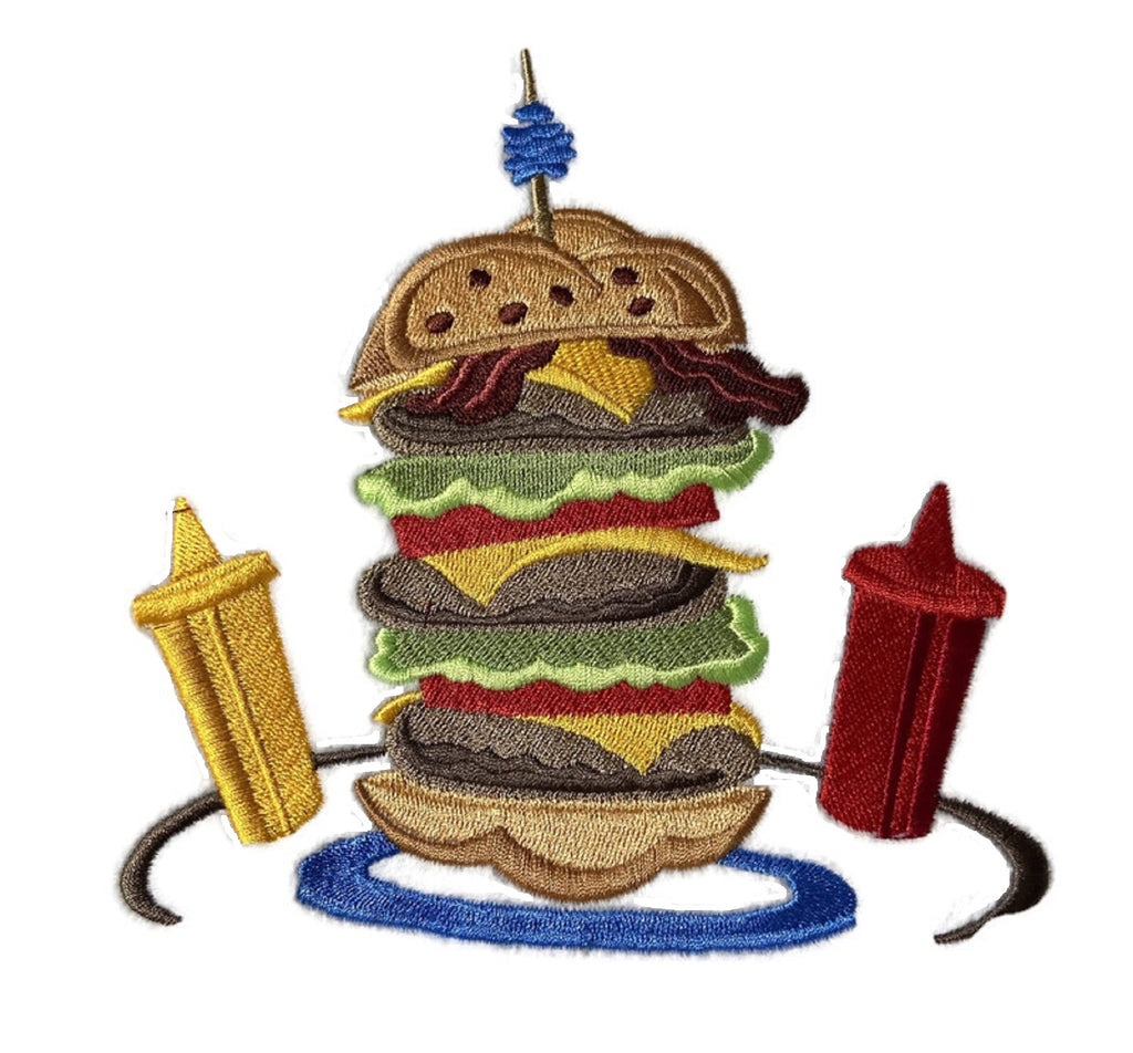 Lets go Outback for BBQ Apron Design [Stacked Burger ] Embroidered Iron On/Sew Patch (5.86" x 6.13") Made in USA