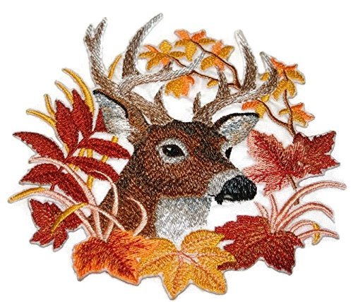 BeyondVision Nature Weaved in Threads, Amazing Animal Kingdom [Deer in Autumn Leaves] [Custom and Unique] Embroidered Iron on/Sew Patch (6" x 5.8") [Made in USA]