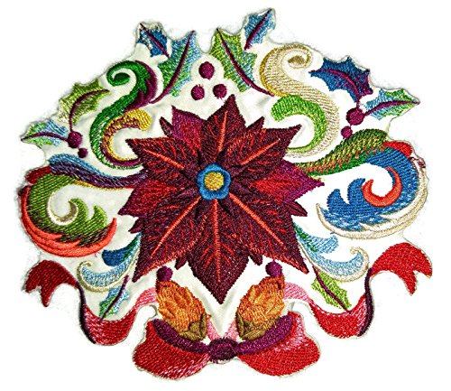 Parche bordado para planchar o coser "Flor de Pascua" (17 x 12 cm) [Hecho en EE. UU.]