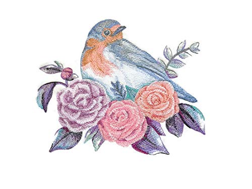 Naturaleza entretejida en hilos, Reino de las aves asombrosas [Azules y rosas brillantes] [Personalizado y único] Parche bordado para planchar o coser [7,25" x 5,85"] [Hecho en EE. UU.]